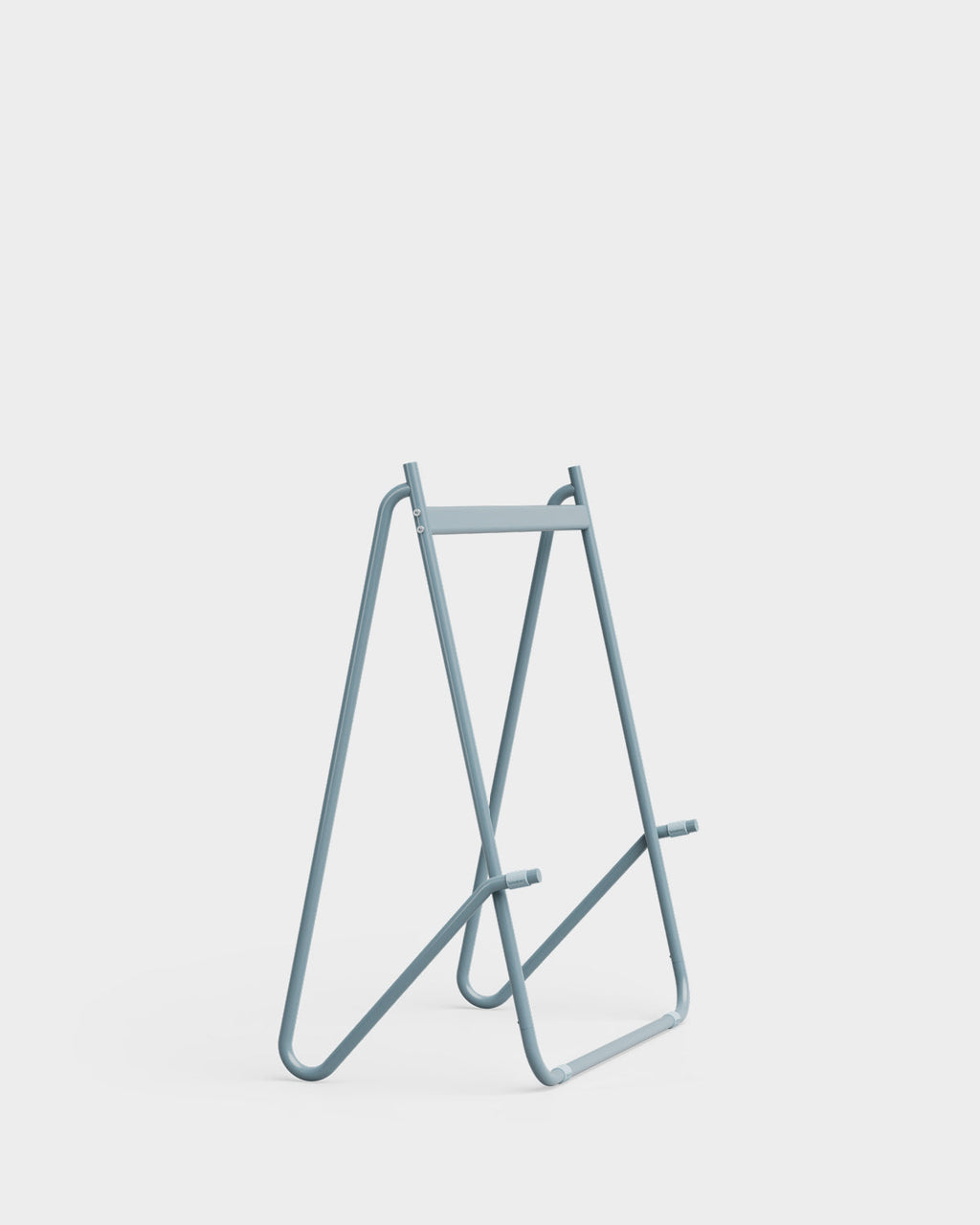 Bloom in Powder Blue low stand holding a black display panel, angled studio packshot on a light grey background